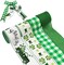 4 Rolls Shamrock Wired Edge Ribbon - 2.5''×24 Yard St Patrick's Day Green Wired Ribbon, Burlap Plaid Shamrock Fabric Craft Irish Ribbon for Gift Wrapping, Wedding Birthday Crafts Decorations